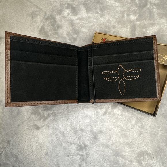Justin Wallet Slim Bifold Brown Genuine Leather Boot Stitch RFID Western Cowboy - Picture 5 of 14